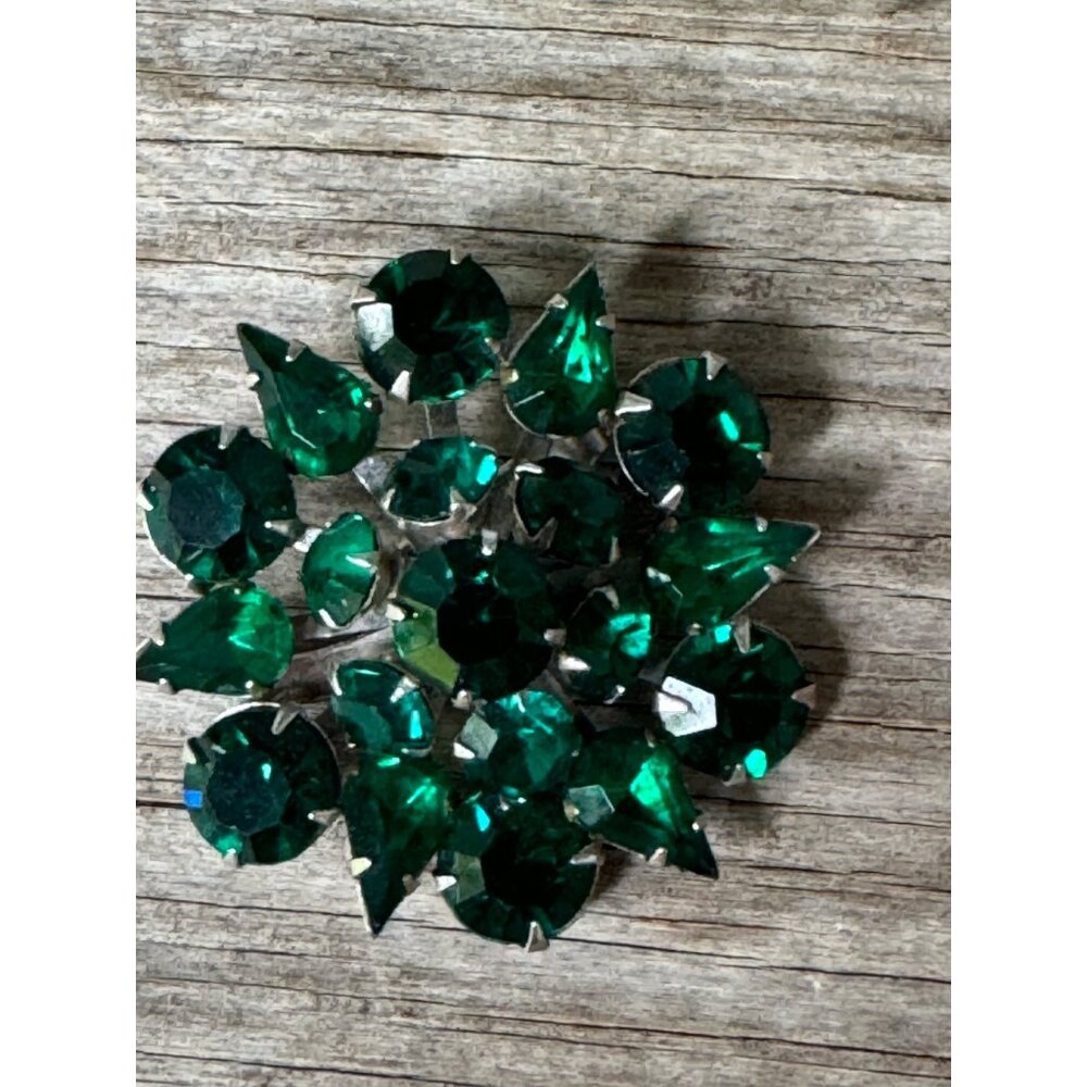 Coro Vintage Emerald Green Crystal Rhinestone Brooch Pin